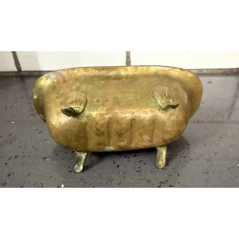 VTG Miniature Solid Brass Claw Foot Bath Tub Dollhouse Soap Dish Planter Holder